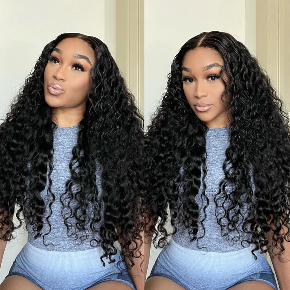 13x4 Lace Frontal Wig Water Wave Human Hair Wigs For Beginners Natural Black Free Part