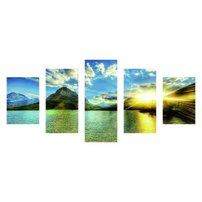 5 Panels Sea Sunrise - Full Round Diamond - 95x45CM