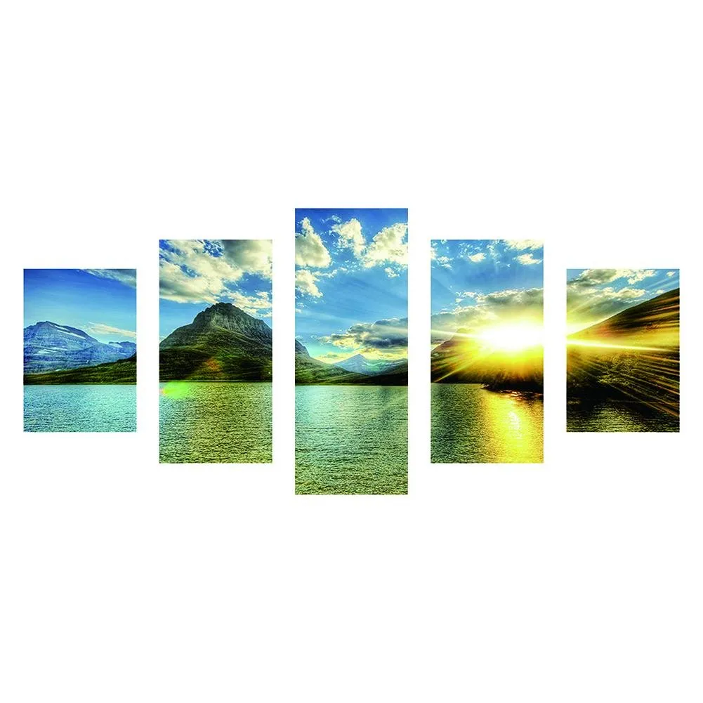 5 Panels Sea Sunrise - Full Round Diamond - 95x45CM