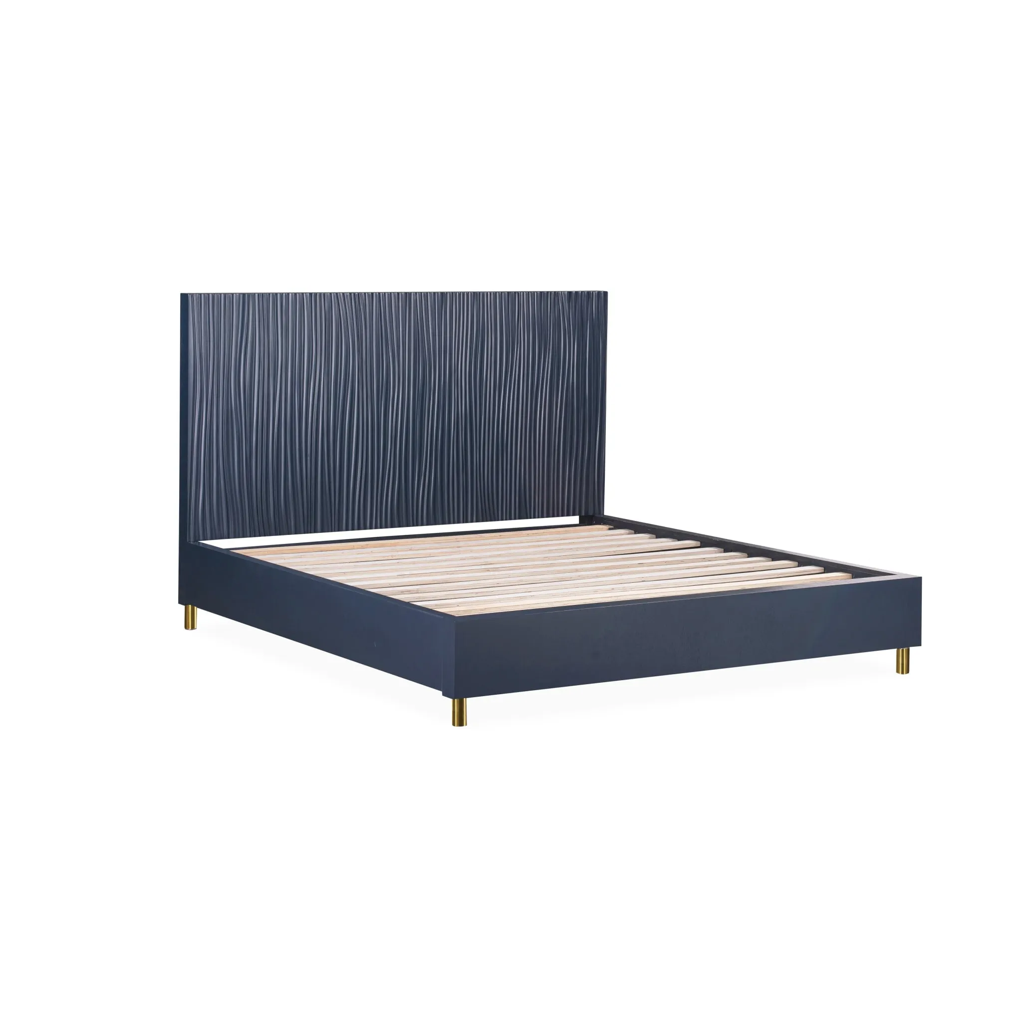 Argento Wave-Patterned Bed in Navy Blue and Burnished Brass