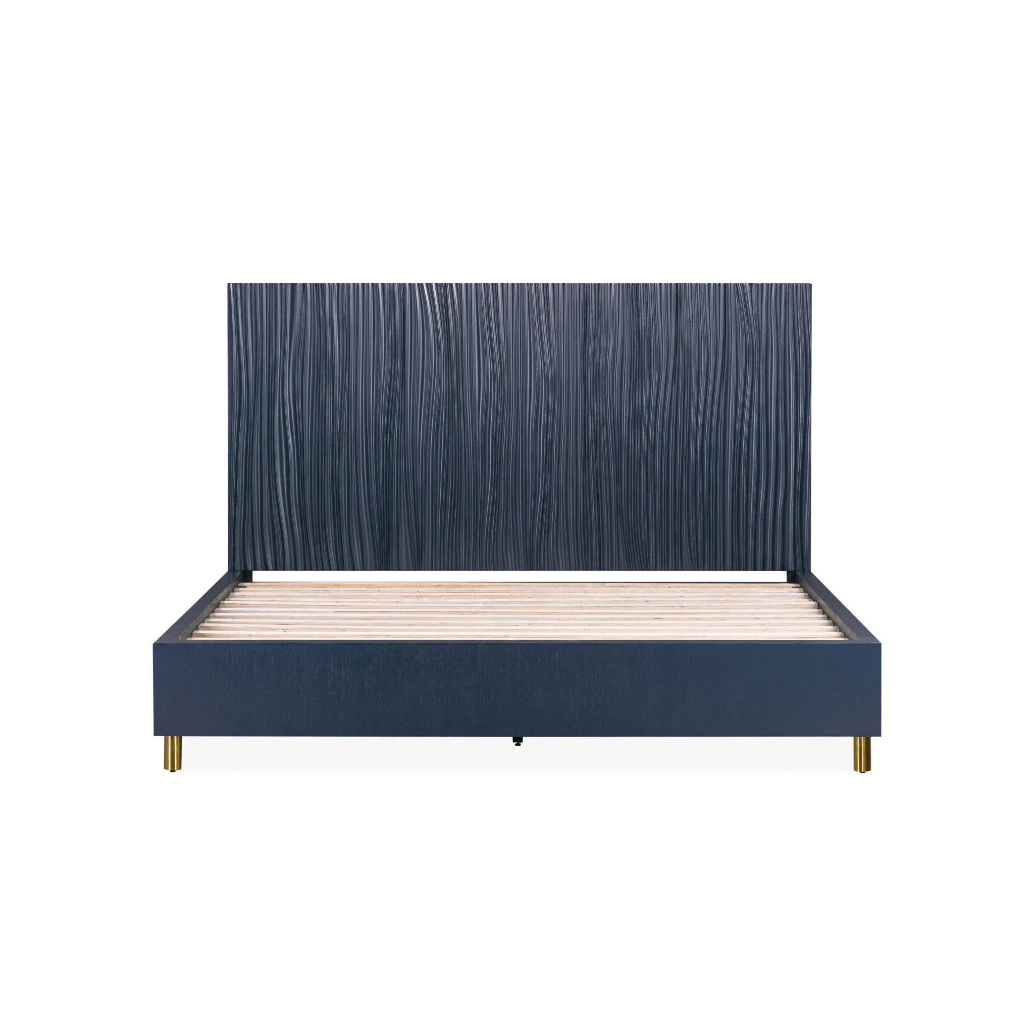 Argento Wave-Patterned Bed in Navy Blue and Burnished Brass