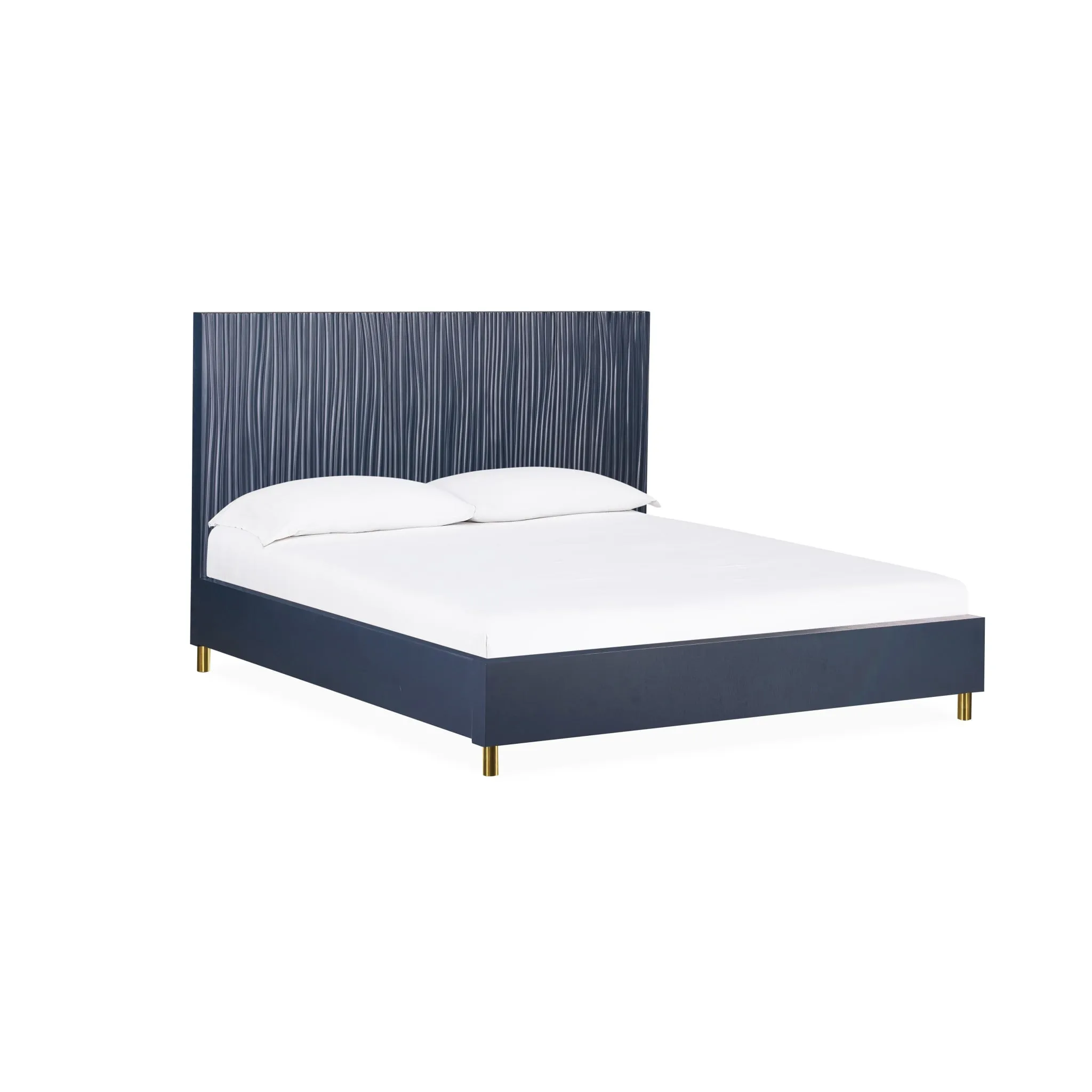 Argento Wave-Patterned Bed in Navy Blue and Burnished Brass