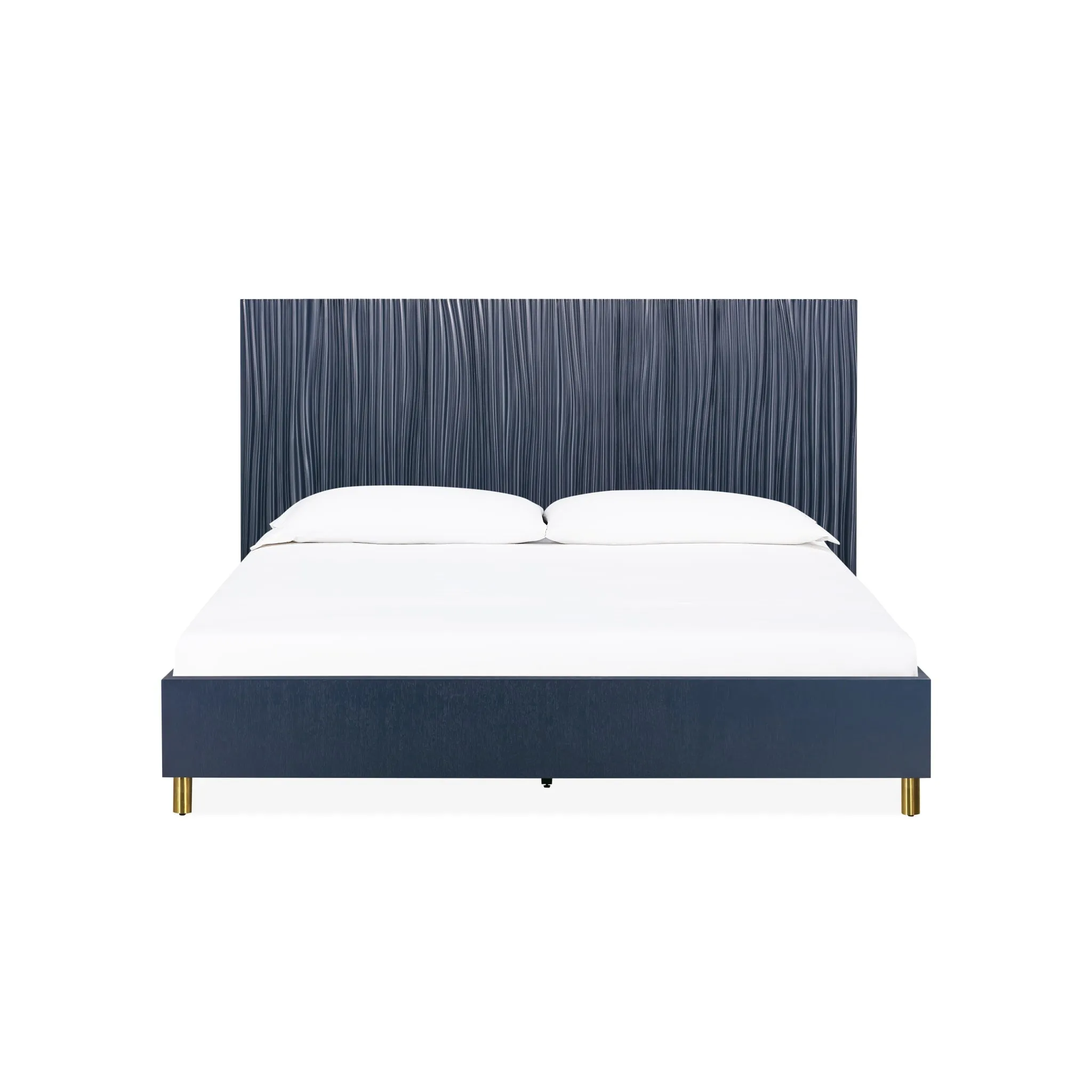 Argento Wave-Patterned Bed in Navy Blue and Burnished Brass