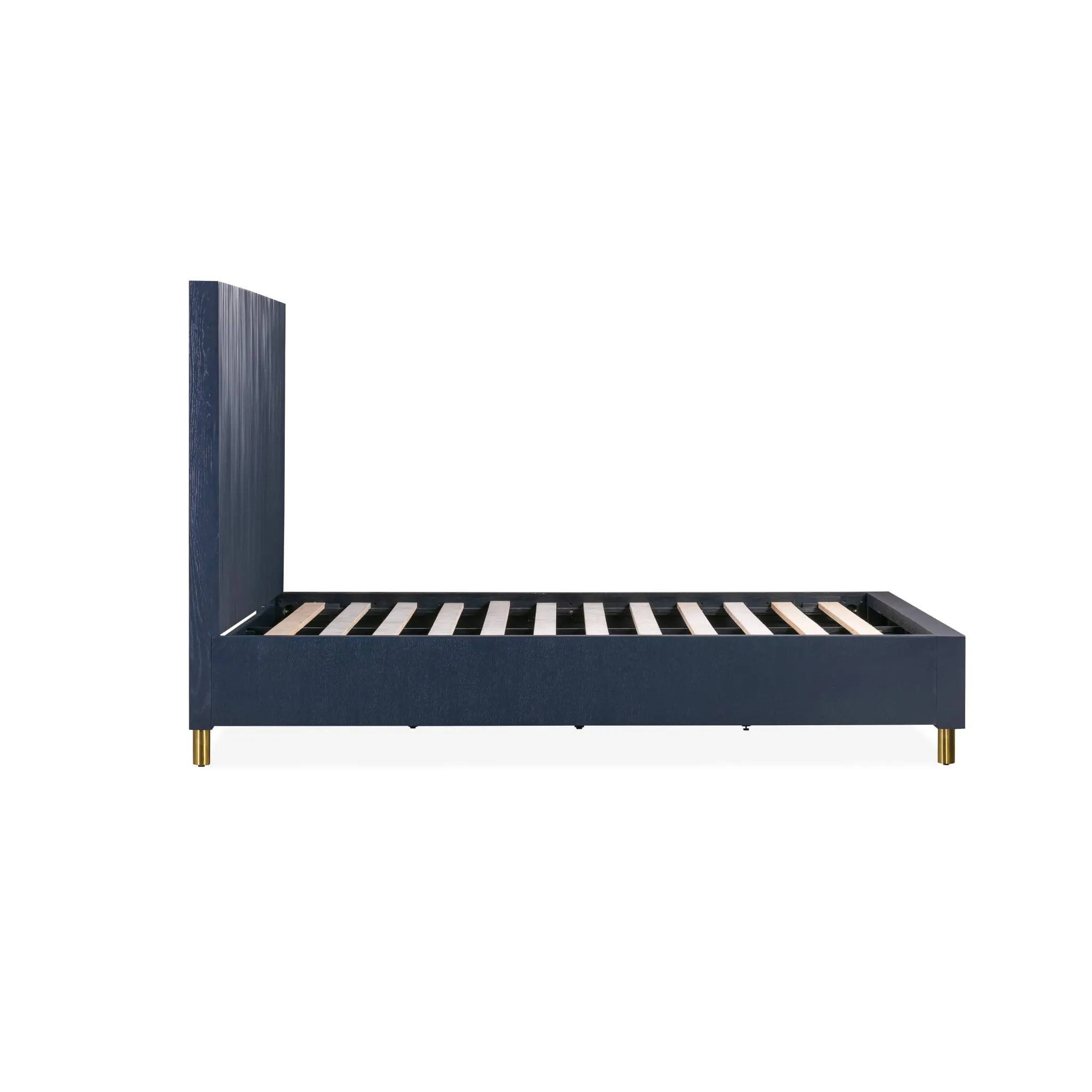 Argento Wave-Patterned Bed in Navy Blue and Burnished Brass