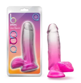 B Yours By Blush® | Sugar Magnolia Realistic Fuchsia 6.75-Inch Long Dildo With Balls & Suction Cup Base