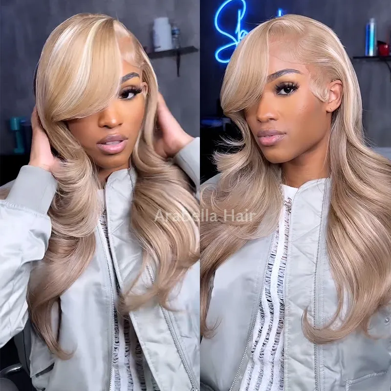 Blowout In Wavy #12/613 Highlight 13x4 Lace Front Mixed Brown and Blonde Color Human Hair Wig