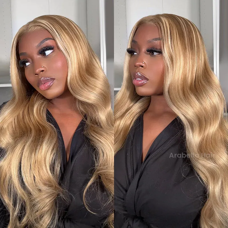 Blowout In Wavy #12/613 Highlight 13x4 Lace Front Mixed Brown and Blonde Color Human Hair Wig