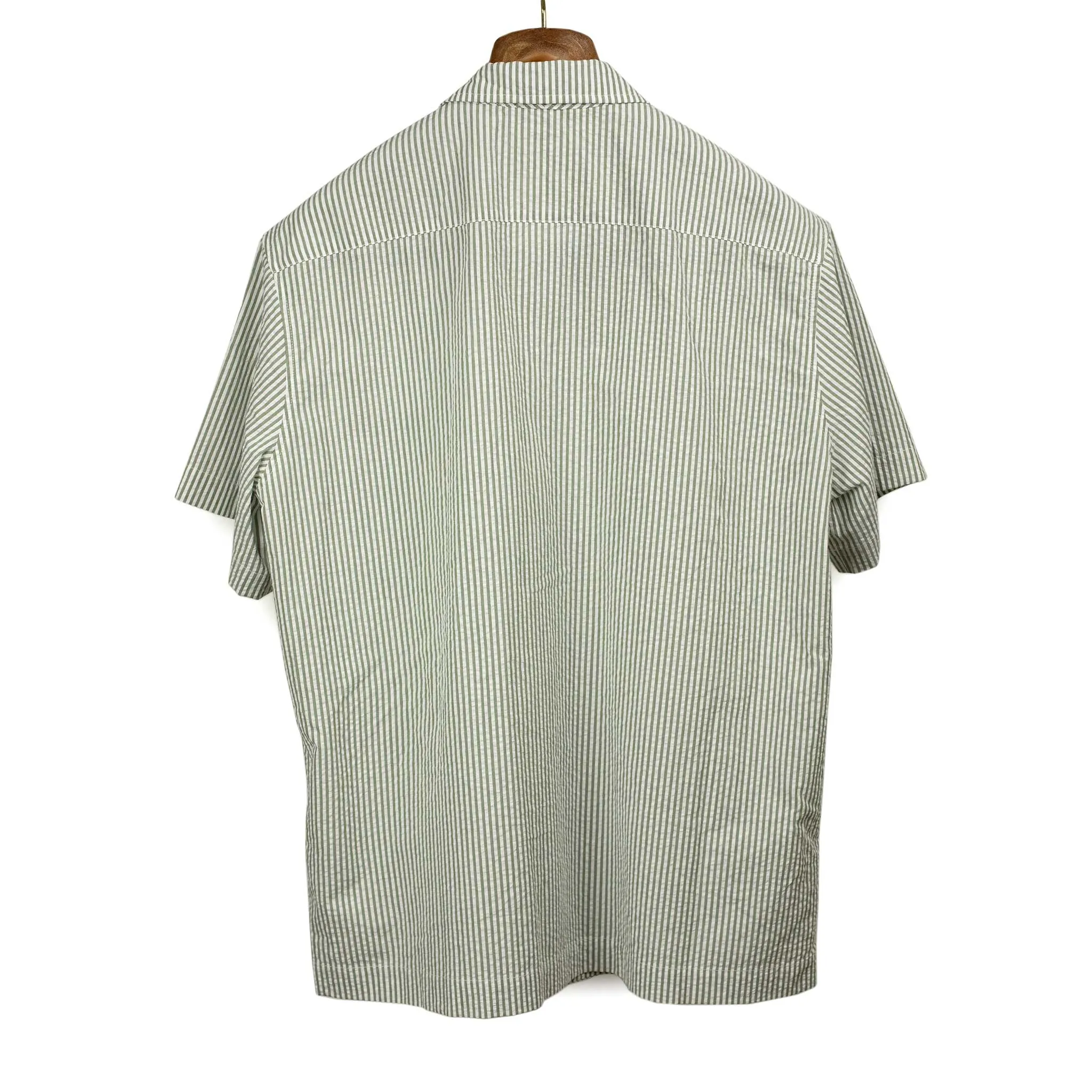 Cabana shirt in olive and white cotton seersucker