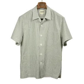 Cabana shirt in olive and white cotton seersucker