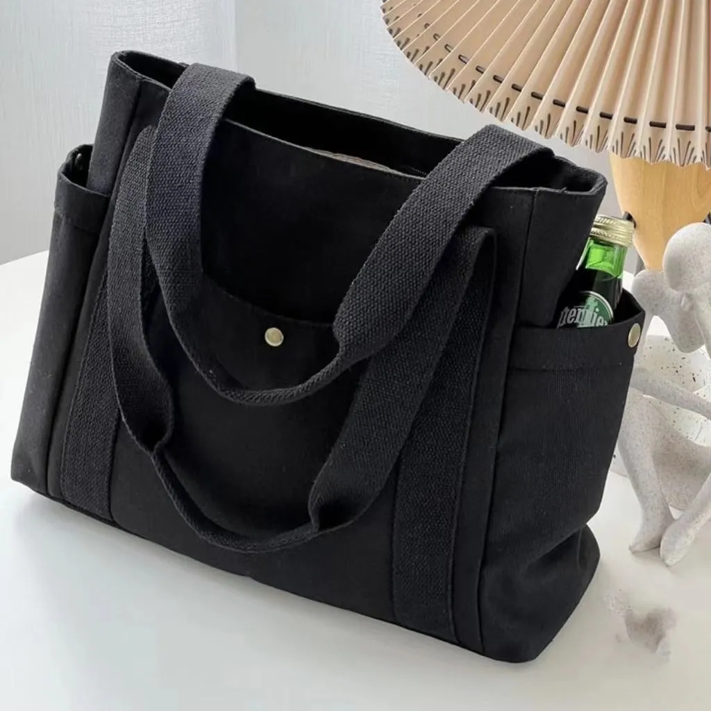 Canvas Bag Female Ins Mori All-Match Shoulder Bag Large Capacity Book Holding Student Class Commuter Bag Woven Handbag