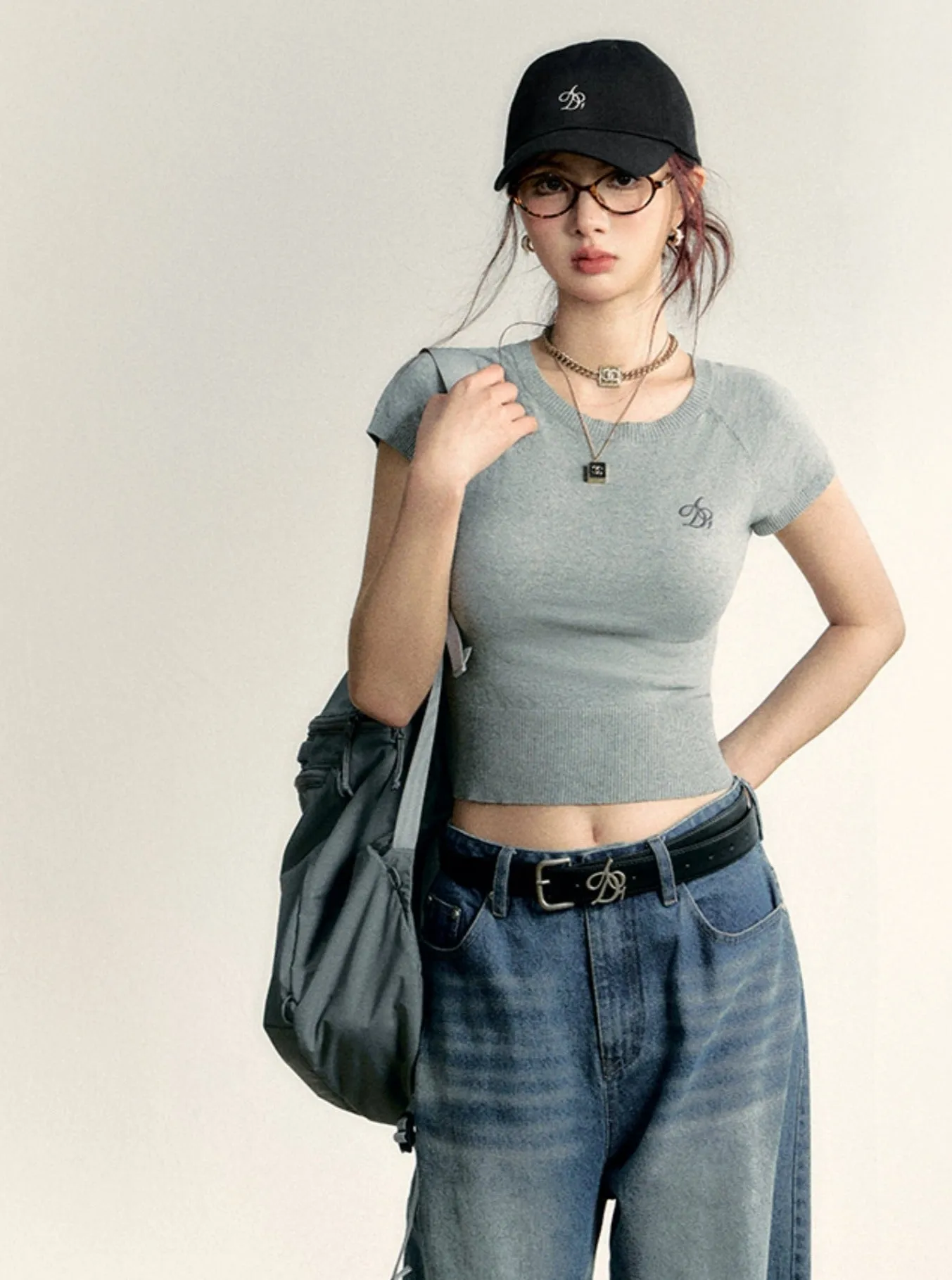 Cropped Drawstring Knit Tee