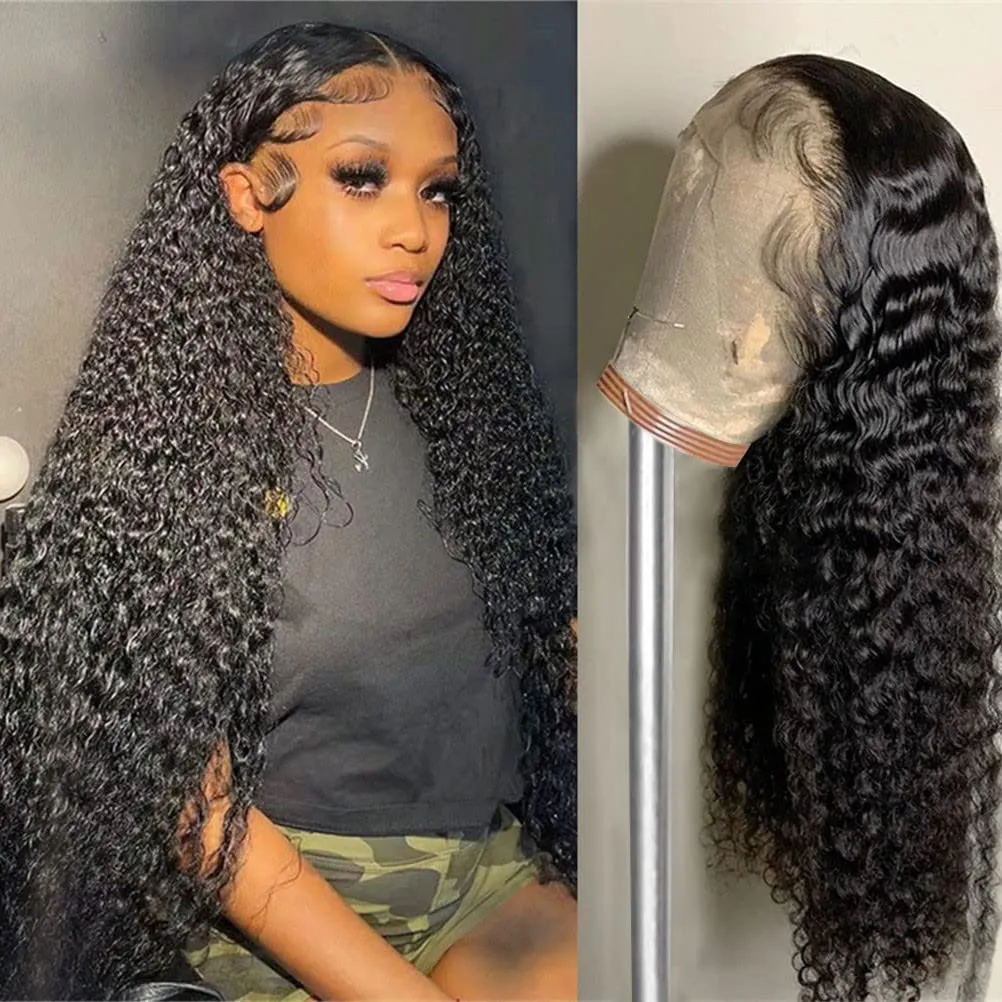 Deep Wave 13x4 Lace Frontal Natural Black Human Hair Wig Free Part