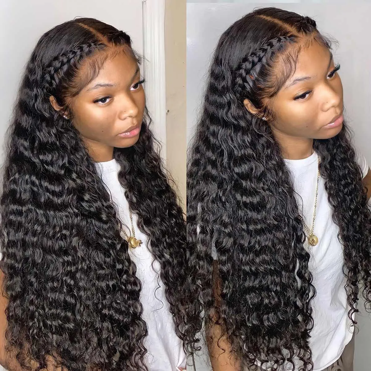 Deep Wave 13x4 Lace Frontal Natural Black Human Hair Wig Free Part