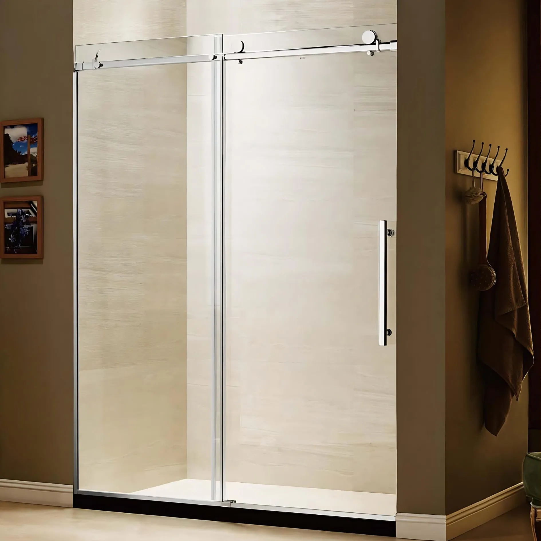 Dreamwerks 60 in. W x 79 in. H Frameless Stainless Steel Sliding Shower Door in Chrome with Clear Glass