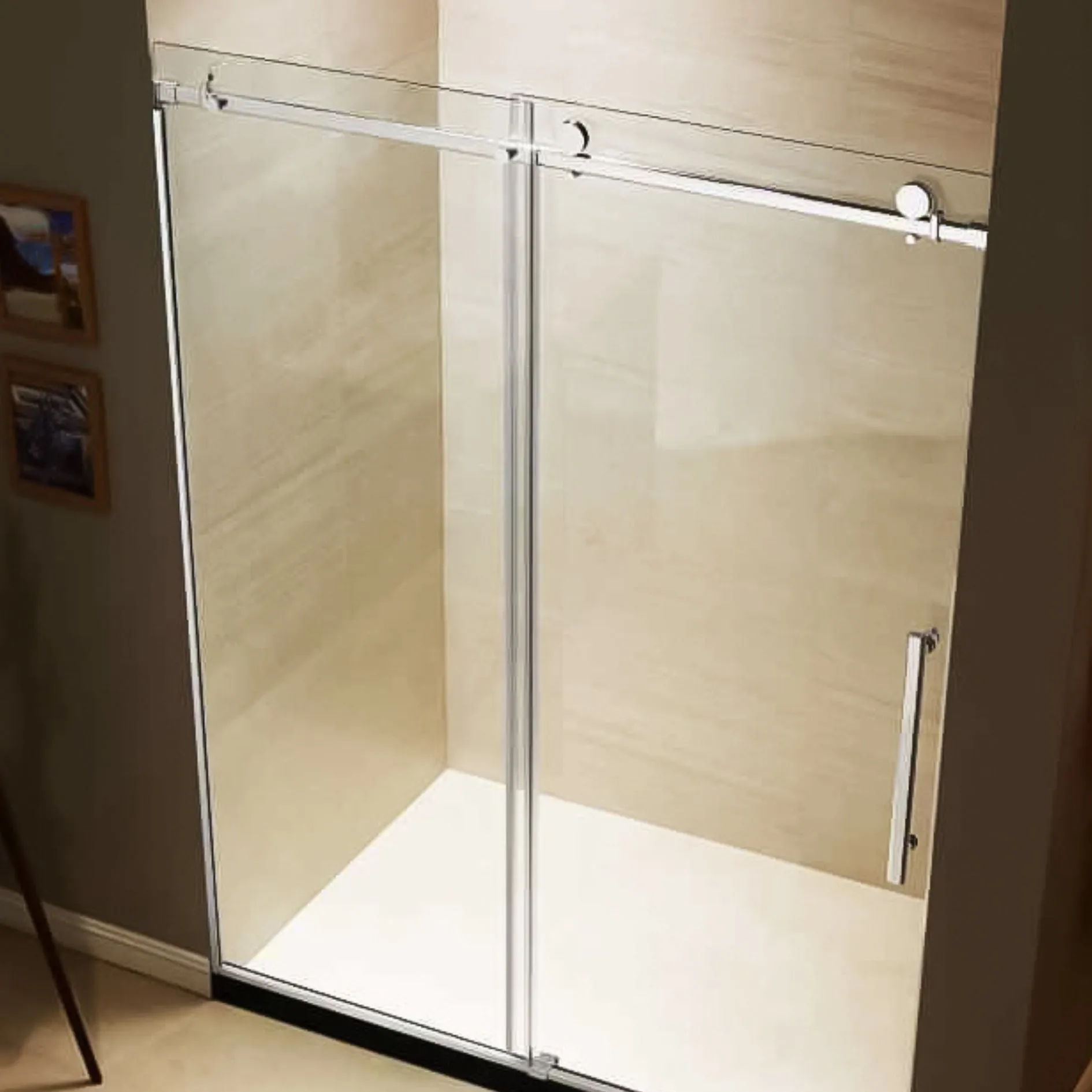 Dreamwerks 60 in. W x 79 in. H Frameless Stainless Steel Sliding Shower Door in Chrome with Clear Glass