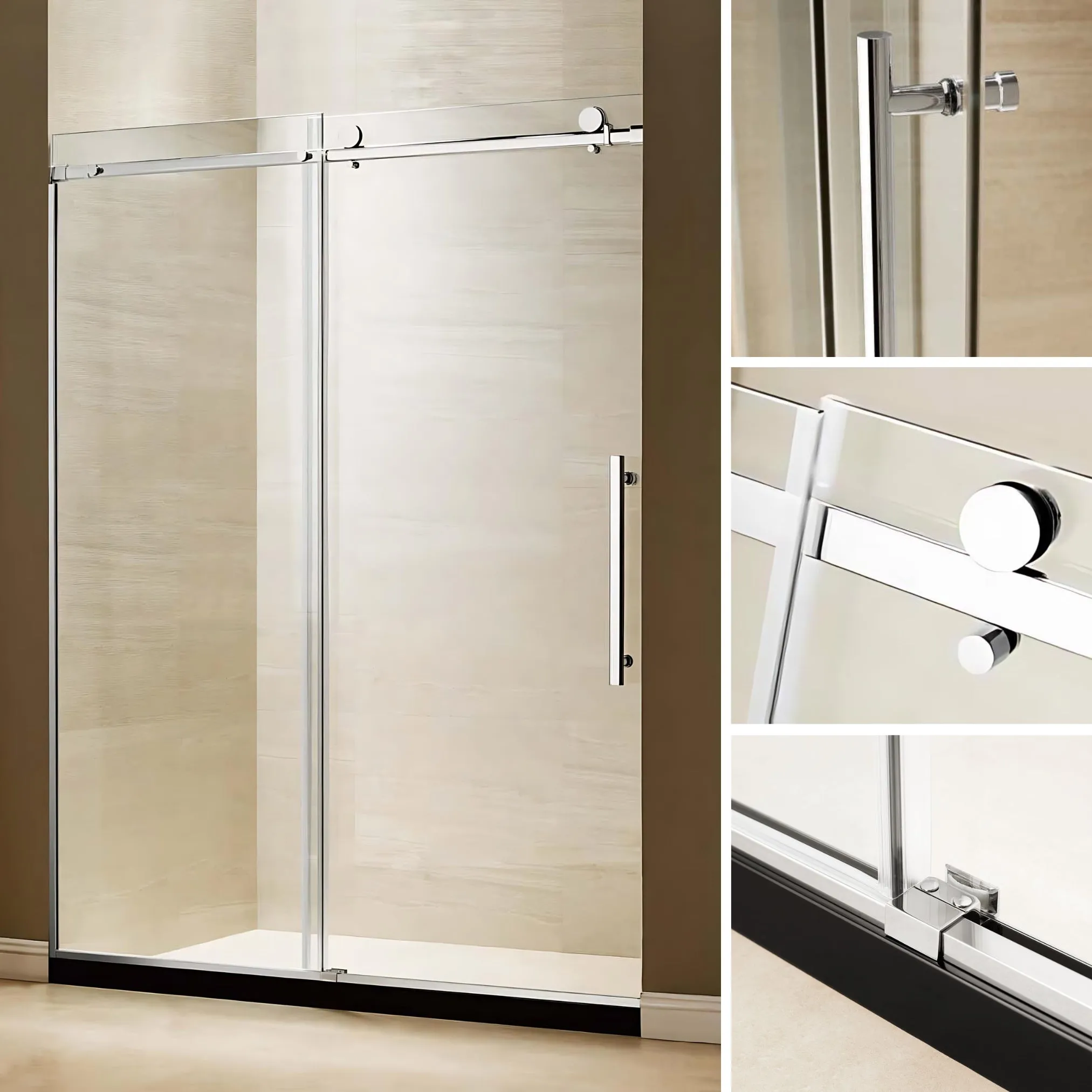 Dreamwerks 60 in. W x 79 in. H Frameless Stainless Steel Sliding Shower Door in Chrome with Clear Glass