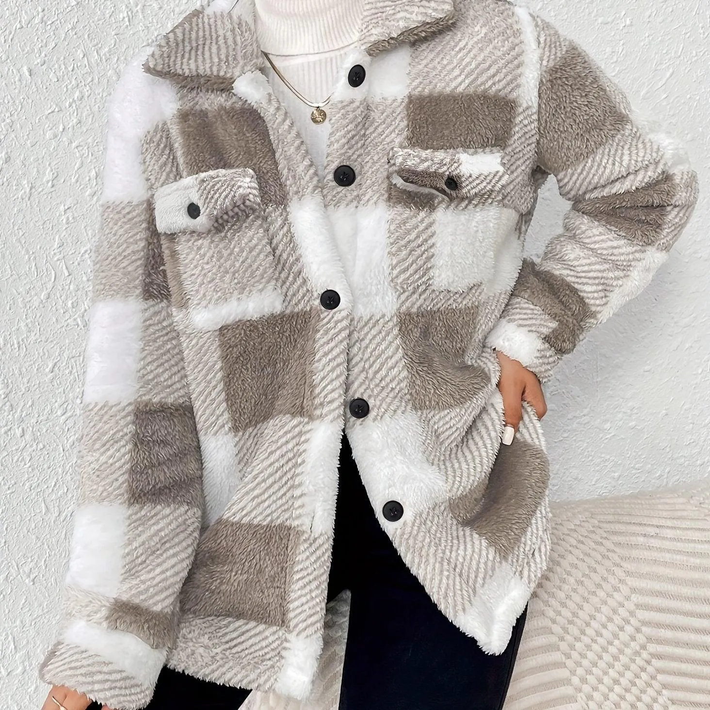 Elegant Plaid Fleece Jacket