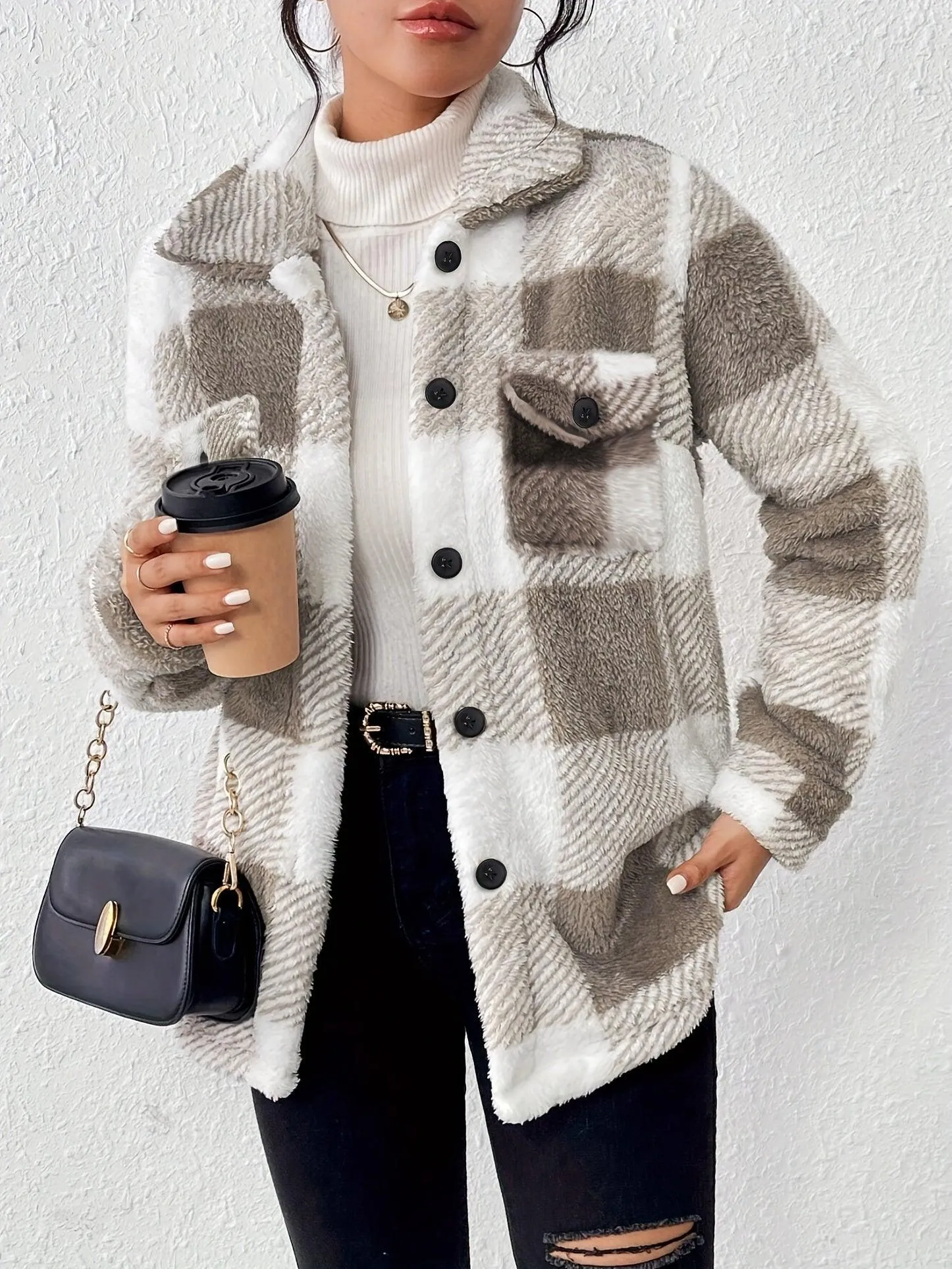 Elegant Plaid Fleece Jacket