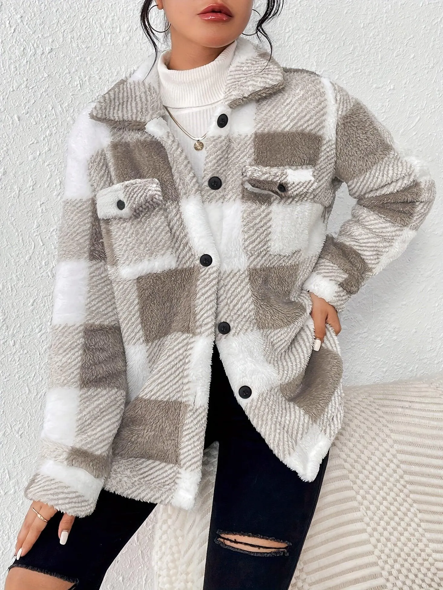 Elegant Plaid Fleece Jacket