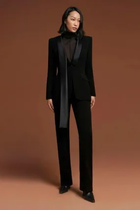 Elegant single breasted satin black blazer- Mia