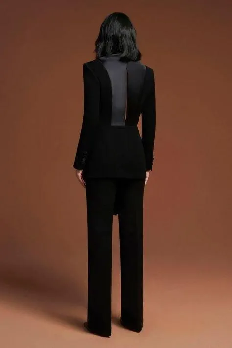 Elegant single breasted satin black blazer- Mia