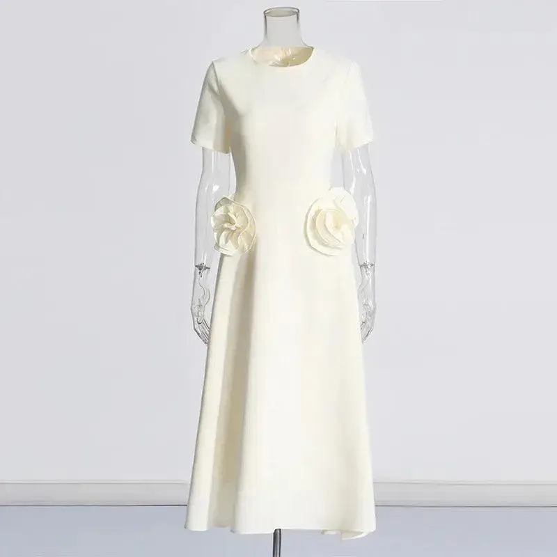 Elegant Solid Patchwork Appliqué Dress