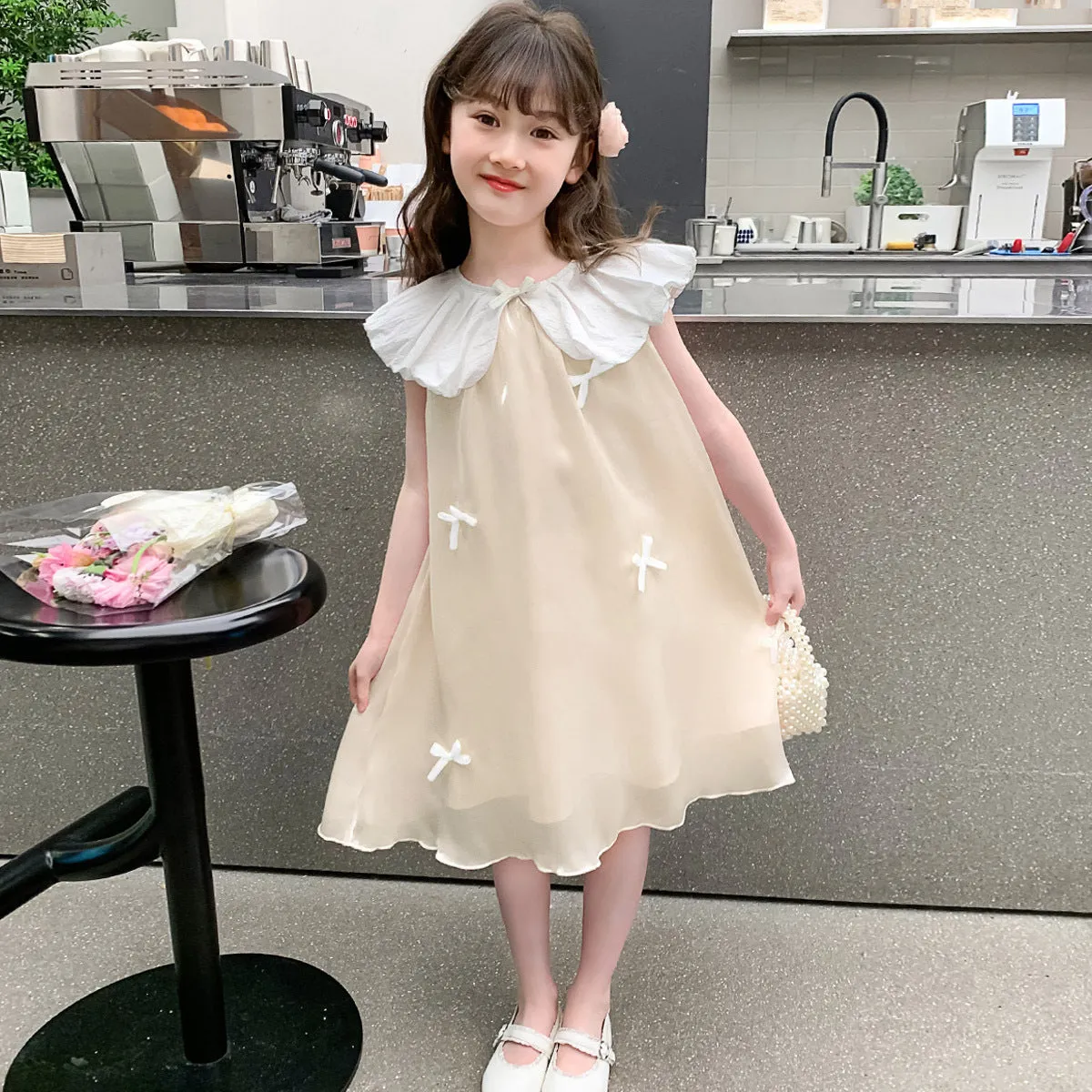 Girls Dress  Summer Fashion Sweet Bow Princess Dress Little Girl Western Style Streamer Dress Original