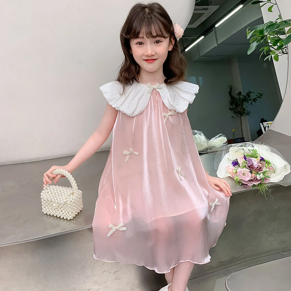 Girls Dress  Summer Fashion Sweet Bow Princess Dress Little Girl Western Style Streamer Dress Original