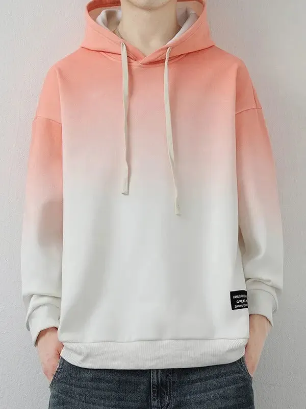 Handsome Long Sleeve Hooded Gradient Colour