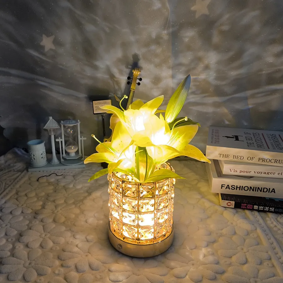 Luminous Lily Crystal Flowerpot Small Night Lamp Simple And Light Luxury Advanced Sense, lioness-love