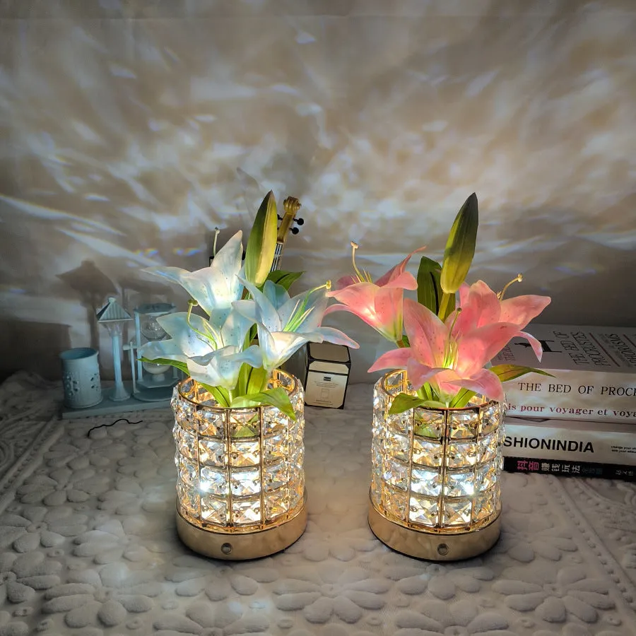 Luminous Lily Crystal Flowerpot Small Night Lamp Simple And Light Luxury Advanced Sense, lioness-love