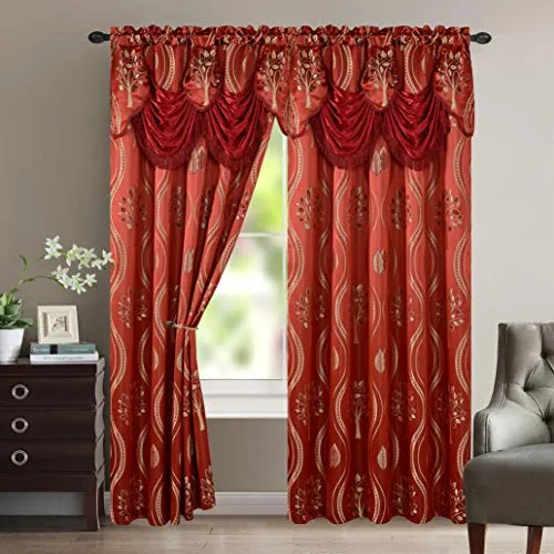 Luxurious Beautiful Curtain Panel Set with Attached Valance and Backing 54" X 84 inch Set of 2