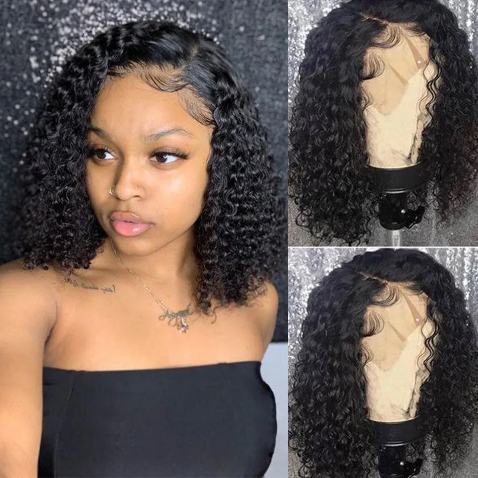 Minimalist Bob: 15A Water Wave 13x4 Lace Front Natural Black Curly Human Hair Wig