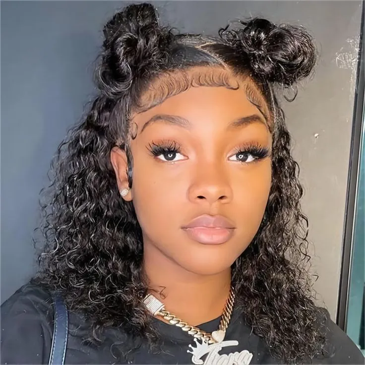 Minimalist Bob: 15A Water Wave 13x4 Lace Front Natural Black Curly Human Hair Wig