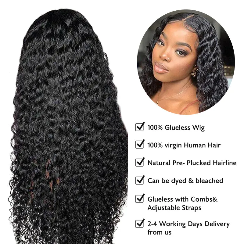 Real Glueless Wig 5x5 Lace Closure Wigs Water Glueless Wig Pre Plucked Natual Black