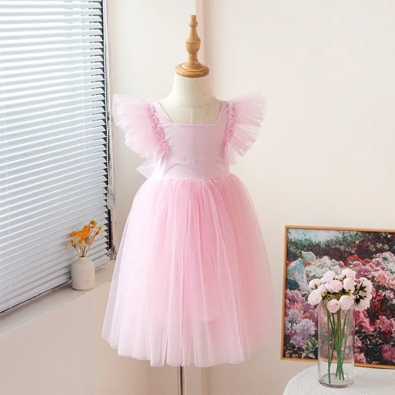 Summer Cross-Border Children's Clothing  Girls' Sleeveless One-Piece Dress Thin Bow Princess Dress Tulle Skirt Dress