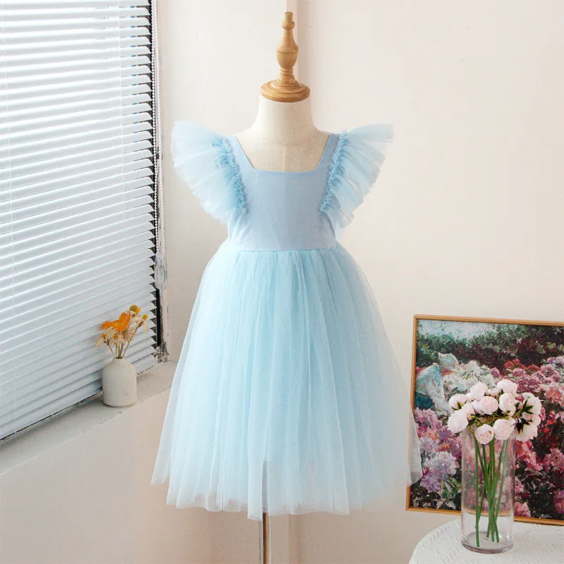 Summer Cross-Border Children's Clothing  Girls' Sleeveless One-Piece Dress Thin Bow Princess Dress Tulle Skirt Dress