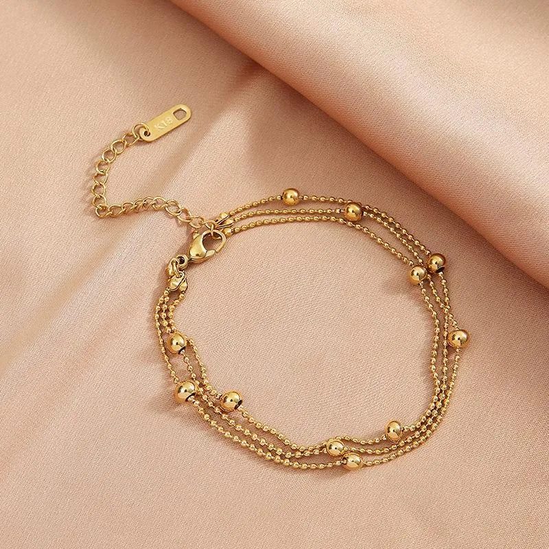 Three Layer Fashionable Gold Bead Bracelet