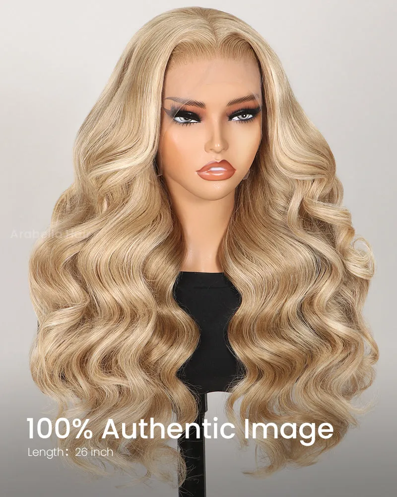 Wavy Blonde Khaki Style 13x4 Lace Front Mixed Brown and Blonde Highlights Color Human Hair Wig