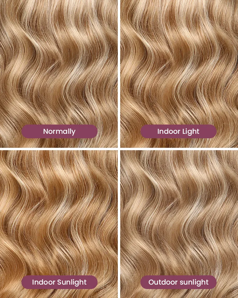 Wavy Blonde Khaki Style 13x4 Lace Front Mixed Brown and Blonde Highlights Color Human Hair Wig